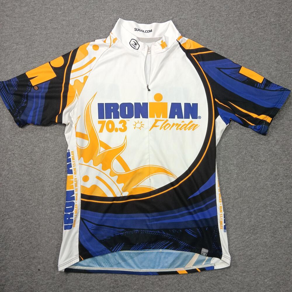 Sugoi Ironman 70.3 Florida Cycling Jersey Mens Medium Multicolor Zip Graphic